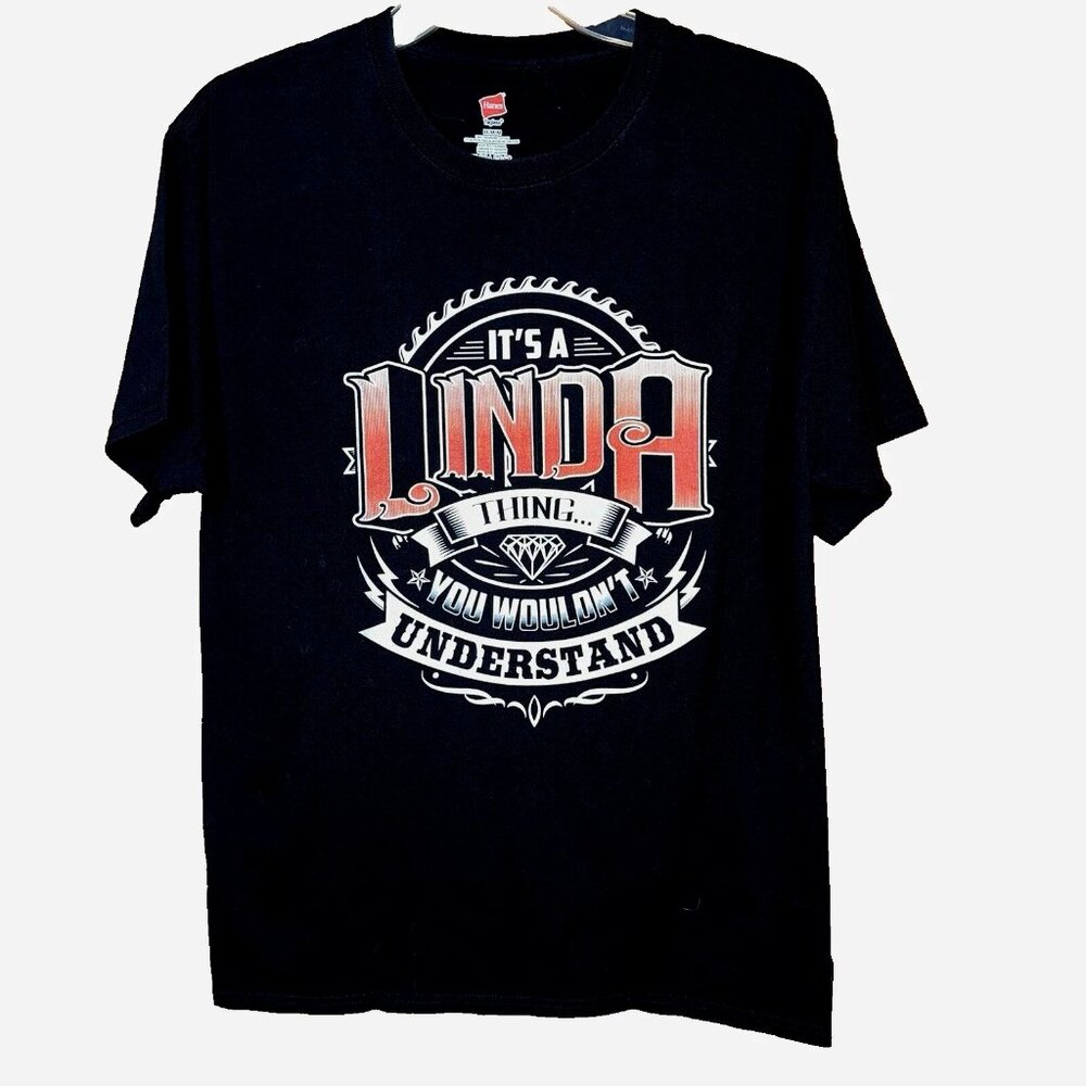 Funny Linda Graphic Tee  Hanes Size M Black Preshrunk Cotton Shirt  Gift Idea